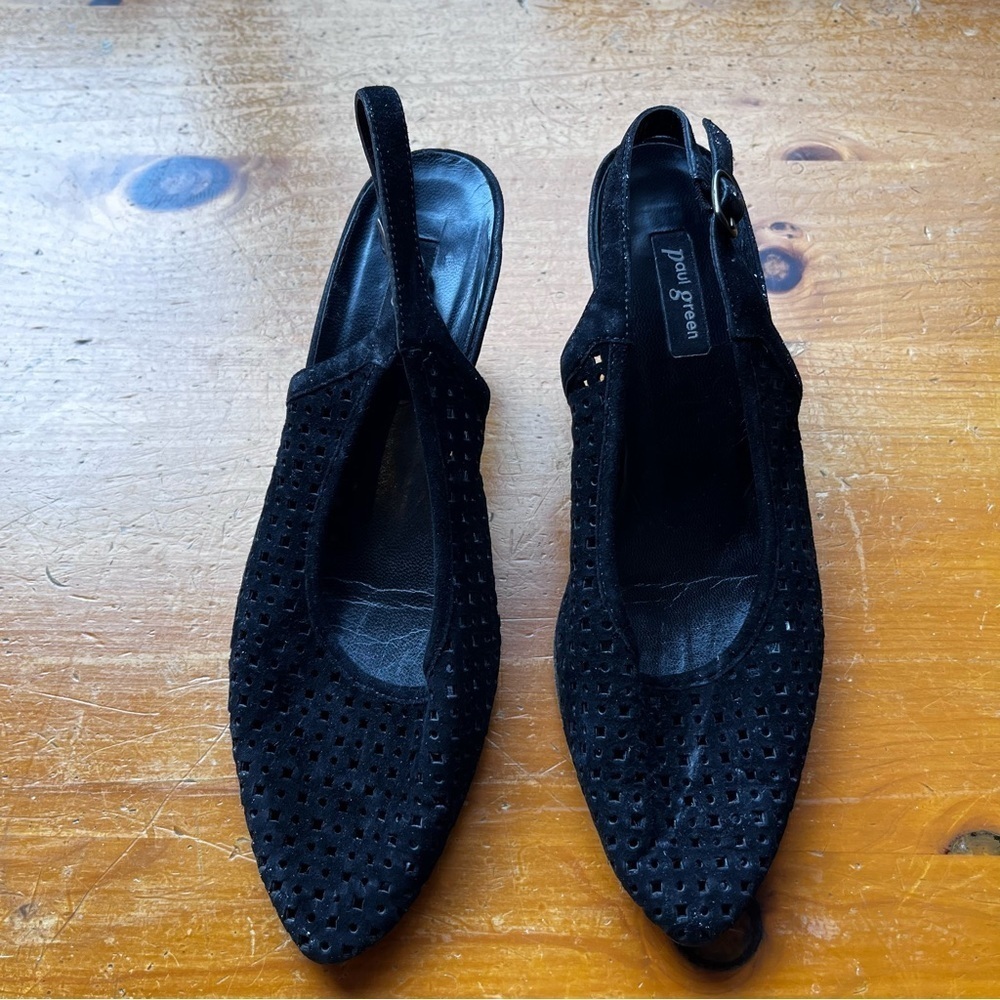 🍓🐠Paul Green Bilbao dress sandal black Suede Perforated Slingback Pointed Toe - Picture 2 of 11